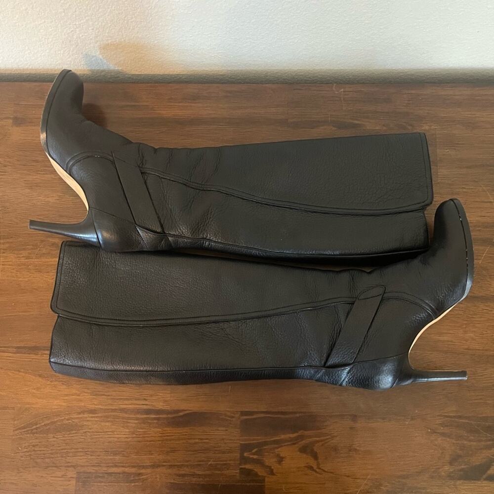 Christian Dior Leather Pull On Tall Black Heel Boots Sz 36 - Picture 9 of 13